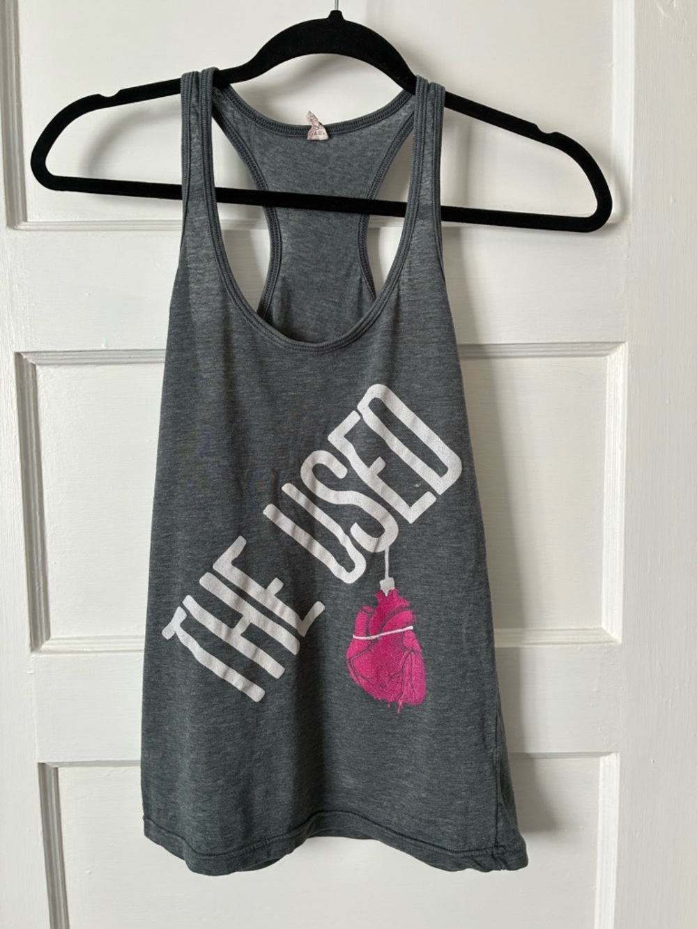 The Used - Vintage Tank Top - Grey Racerback with Pink Heart Graphic